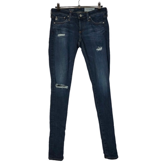 AG Adriano Goldschmied The Legging Super Skinny Dark Wash Distressed Jeans 24 - Picture 1 of 4